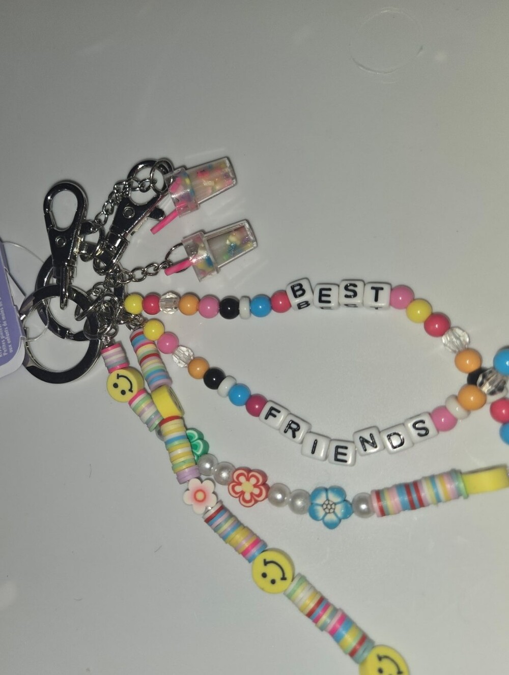 Pastel Multicolor 'Best Friend' Beaded Charm Keychain